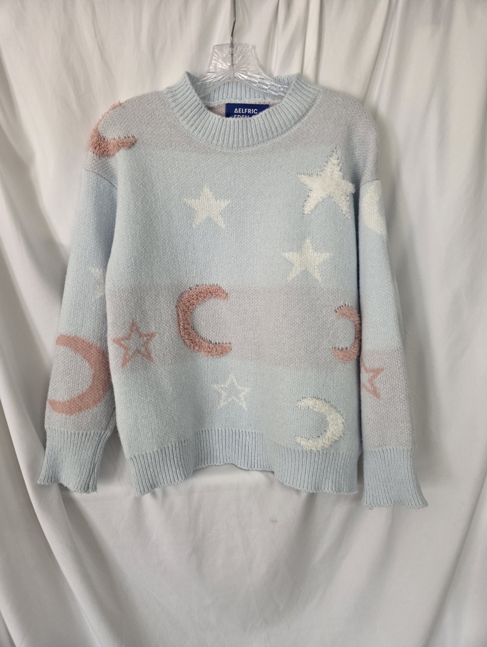 Aelfric Eden Pastel Blue Star & Moon Crewneck Sweater Size S